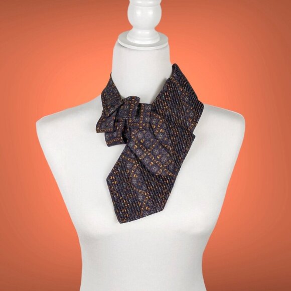 Unique Ascot Tie -  Navy Formal Ascot Scarf - Repurposed Necktie - Picture 1 of 7